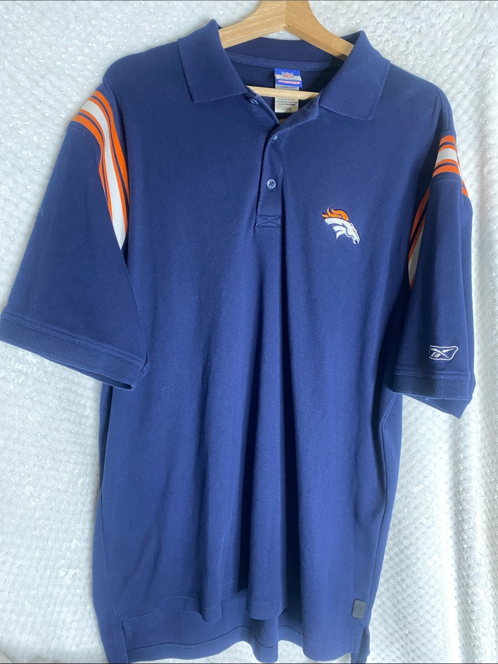NFL vintage Reebok Navy Denver Broncos Polo with Orange and White Accents